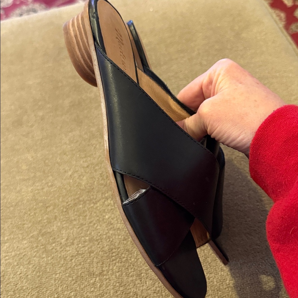 Madewell Black Leather Sandals Heels Shoes L2361 Size 7.5 (TD) - Picture 4 of 8